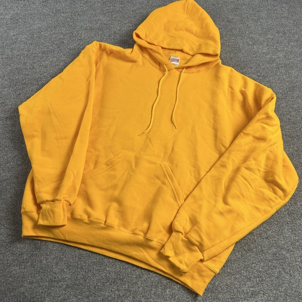 Soffe Hoodie Mens XL Yellow Fleece Pullover Sweatshirt Made USA Kangaroo Pocket